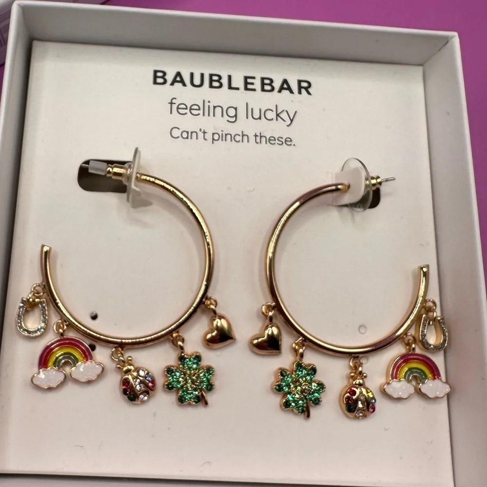 BaubleBar Feeling Lucky St. Patrick’s Day hoop earrings  NIB